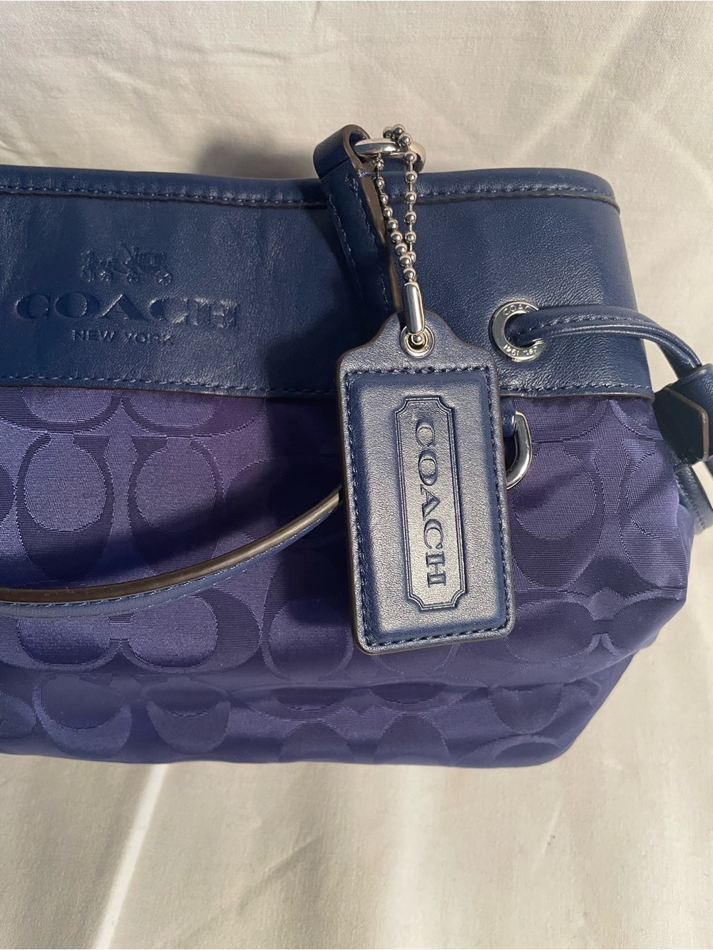Coach Blue  Signature Shoulder Purse / Hand Bag with Leather Trim